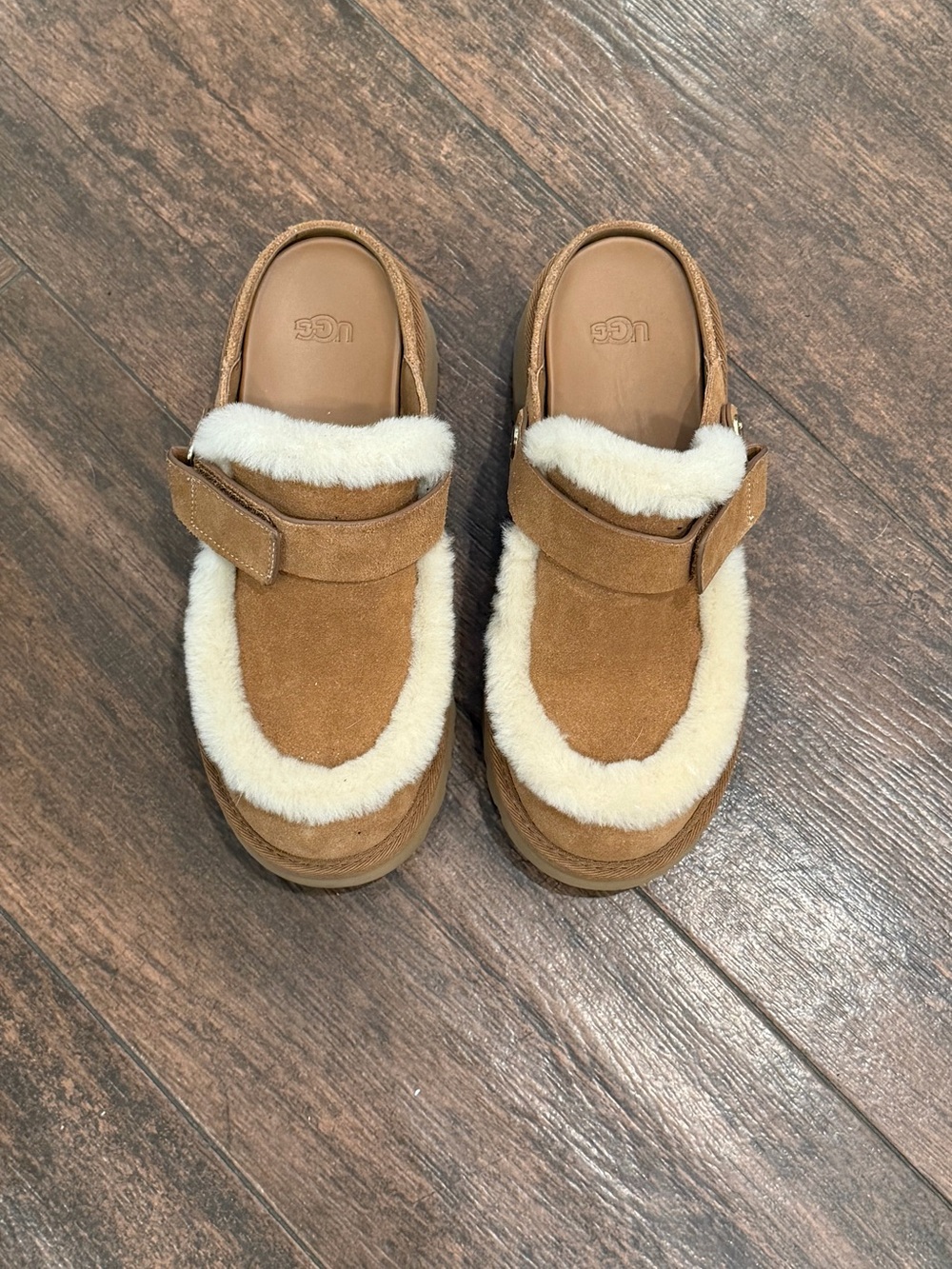 Women’s UGG Chestnut Brown Suede Shearling ESMEE Clog